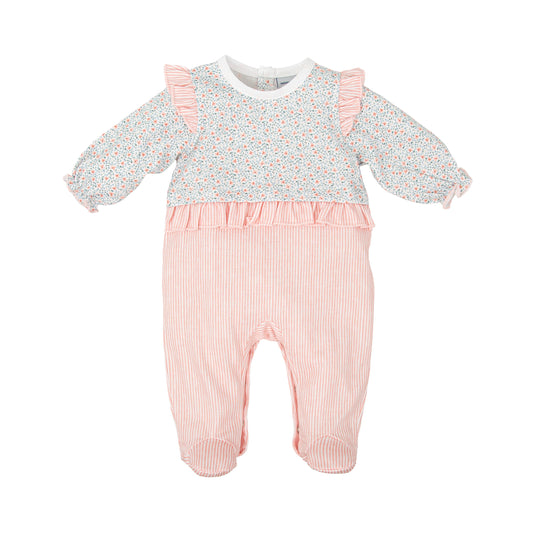 Babidu Babygrow with Floral design and Pink Stripes 11223
