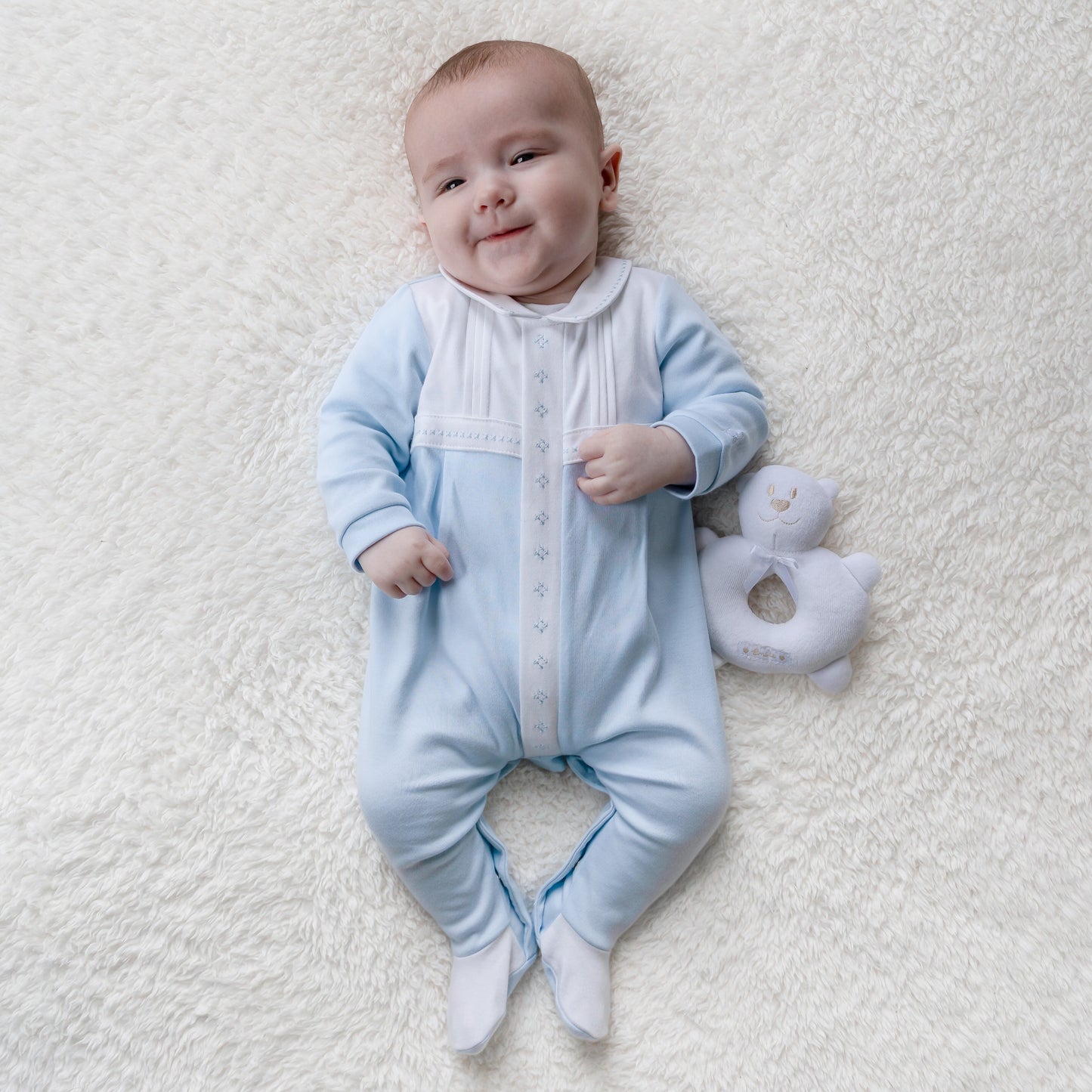 Emile et Rose Matthew I'lock AIO with white pleated yoke & emb placket P Blue