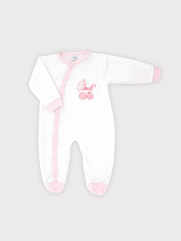 Sardon Sleep & Play Babygrow  in White / Pink