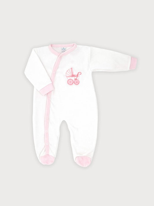 Sardon Sleep & Play Babygrow  in White / Pink