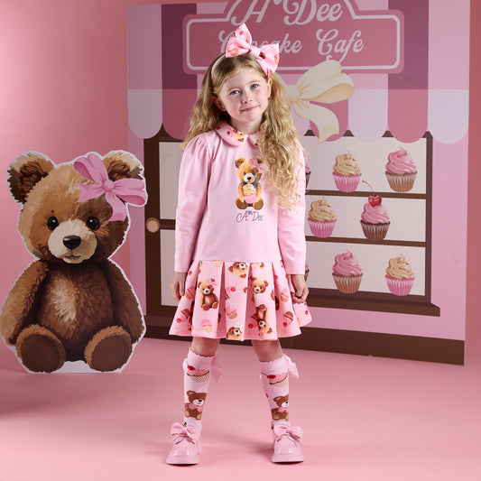 A Dee MEADOW Girls Bear print mix dress