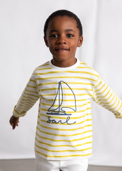 Mayoral Boy Olive Long Sleeve T-shirt - stripes
