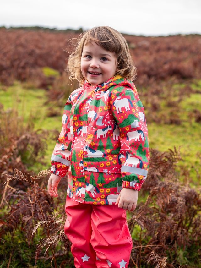 FRUGI PURRFECT PONIES PRINTED PUDDLE BUSTER COAT PINK