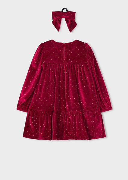 Mayoral Velvet Dress with Hair Tie in Red