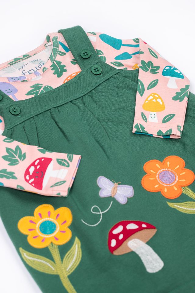 FRUGI PIPPA PINAFORE OUTFIT HOLLY GREEN/FUN-GUYS