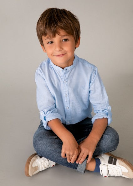 Mayoral Boy Sky Blue Mao Collar Shirt
