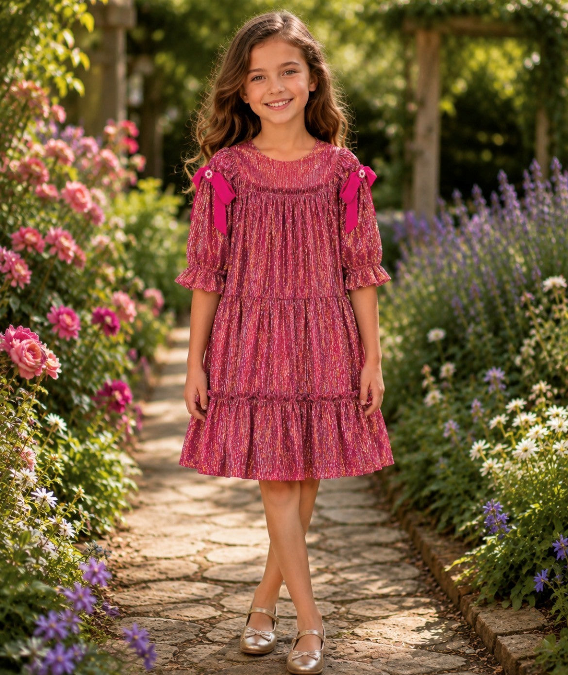PATACHOU Candy Pink Tulle Dress with Bow details