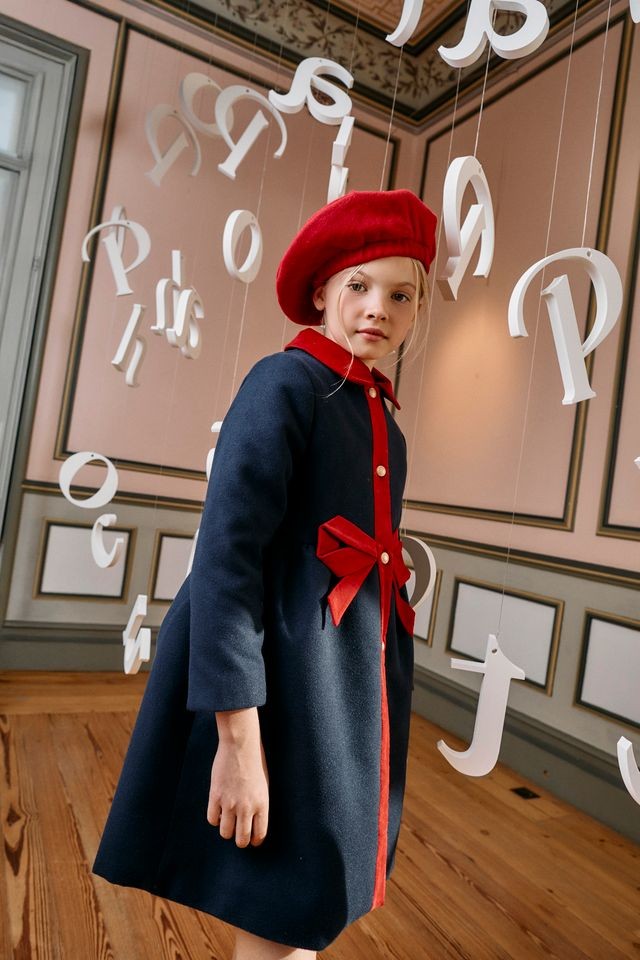 PATACHOU Navy & Red Woven Occasion Coat