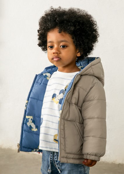 Mayoral Reversible Coat Taupe / Blue Racing Cars