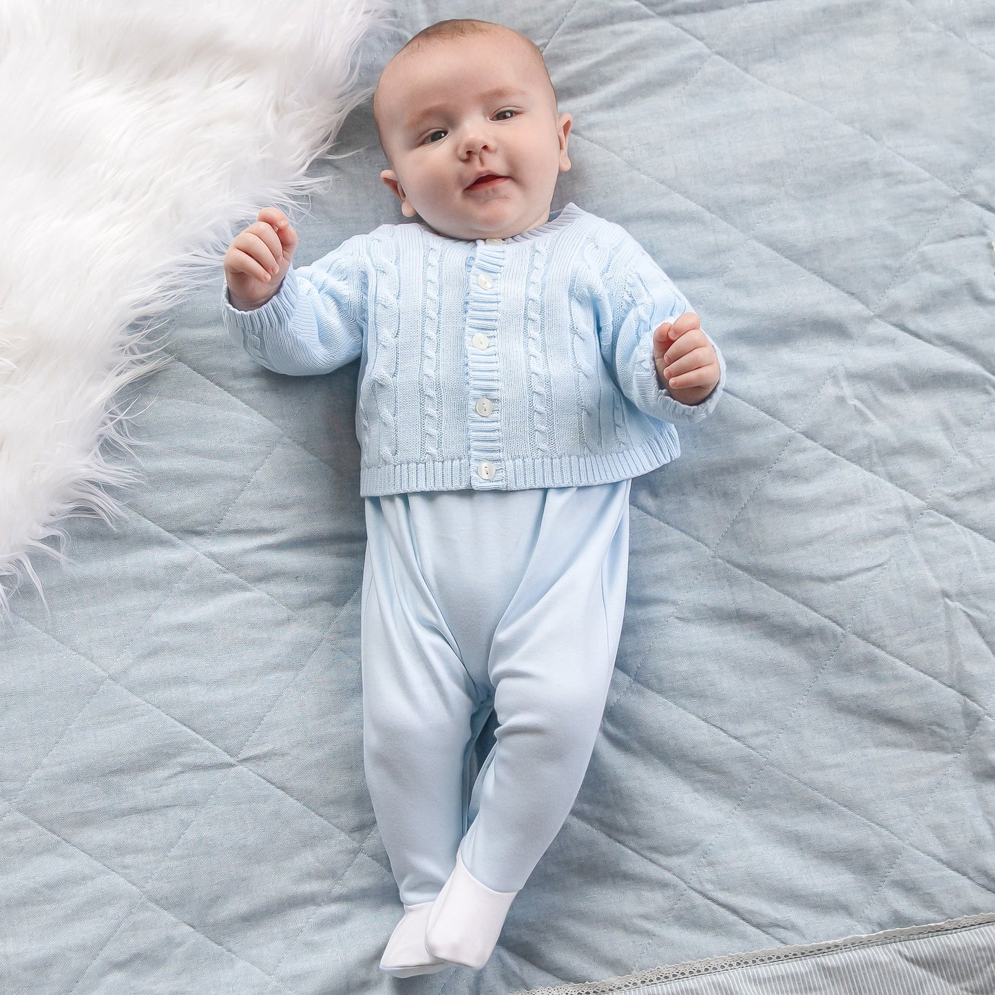 Emile et Rose Morgan Pale Blue Knitted Cardigan