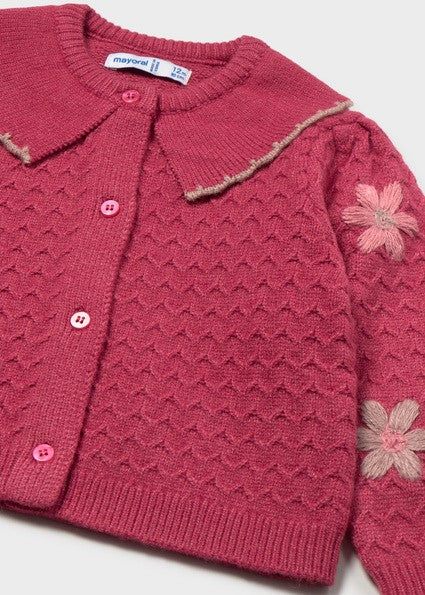Mayoral Floral Embroidered Pink Cardigan