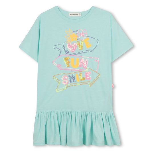 BILLIEBLUSH DRESS IN TURQUOISE WITH BUBBLE HEM