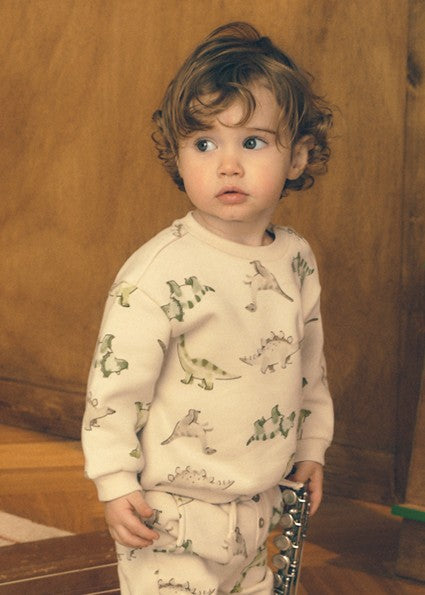 Mayoral Dino Print Sweatshirt in Cream