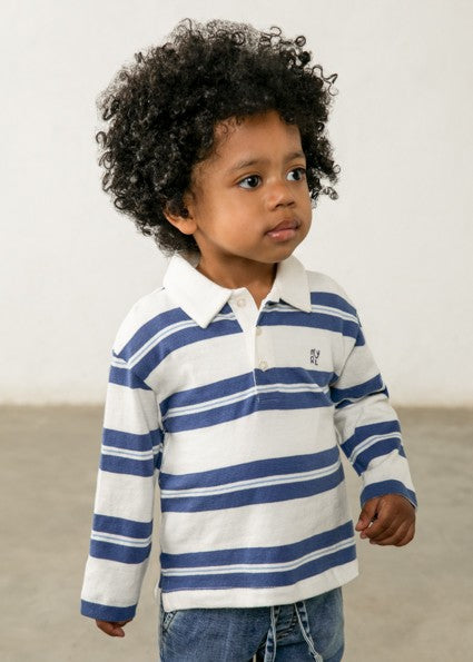 Mayoral Long Sleeved Striped Polo Top Blue