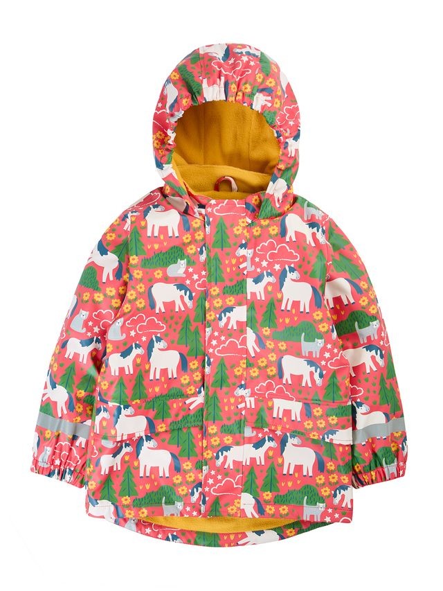 FRUGI PURRFECT PONIES PRINTED PUDDLE BUSTER COAT PINK