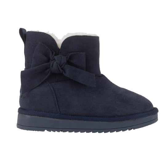 A Dee BOWTIFUL Faux suede boot with bow detail in Dark Navy