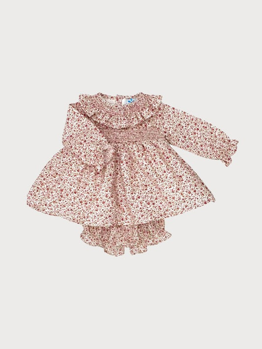 Sardon Floral Dress with Matching Bloomers  - Pink