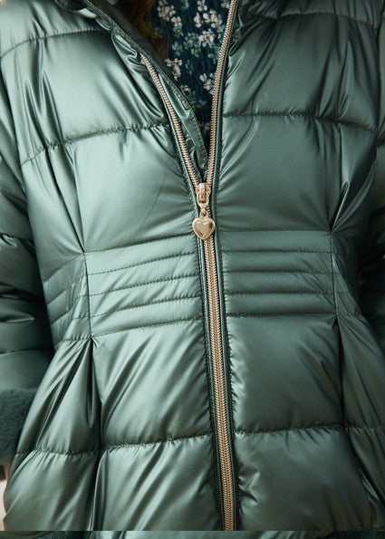 Mayoral Metallic Faux Fur Puffer Jacket in Green