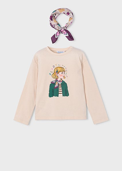 Mayoral Long Sleeve t-shirt scarf    Cream and Green