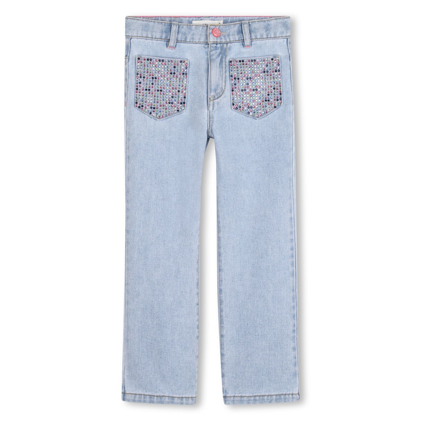 BILLIEBLUSH DENIM TROUSERS WITH RHINESTONE POCKETS