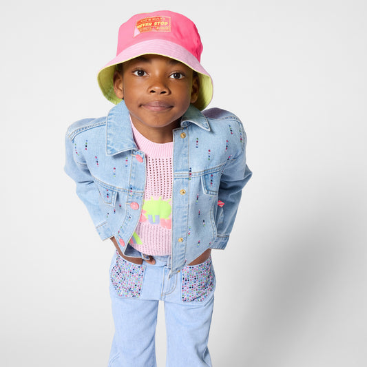 BILLIEBLUSH DENIM TROUSERS WITH RHINESTONE POCKETS