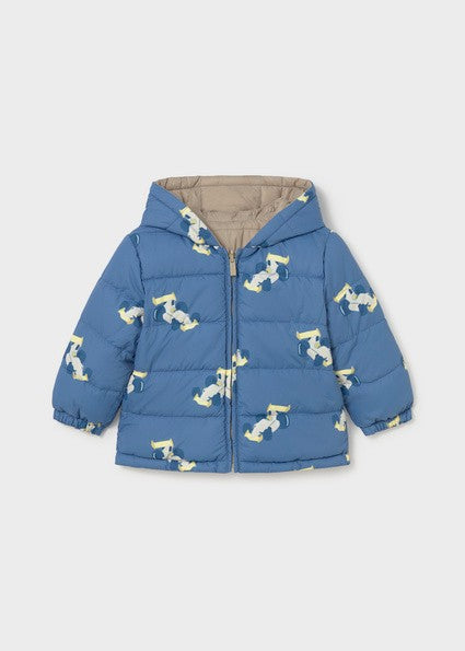 Mayoral Reversible Coat Taupe / Blue Racing Cars