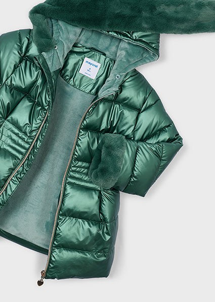 Mayoral Metallic Faux Fur Puffer Jacket in Green
