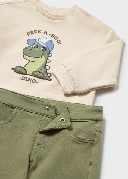 Mayoral Sweatshirt & Long Trousers Set in Green / Cream