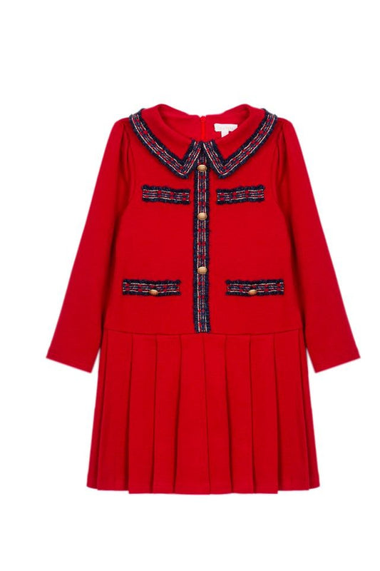 PATACHOU Red Dress with Balmoral Tartan Detailing