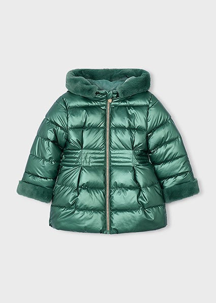 Mayoral Metallic Faux Fur Puffer Jacket in Green