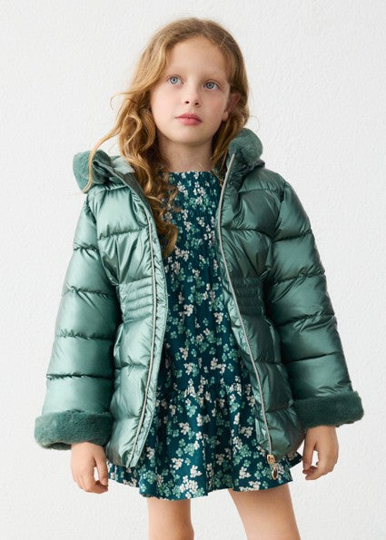 Mayoral Metallic Faux Fur Puffer Jacket in Green