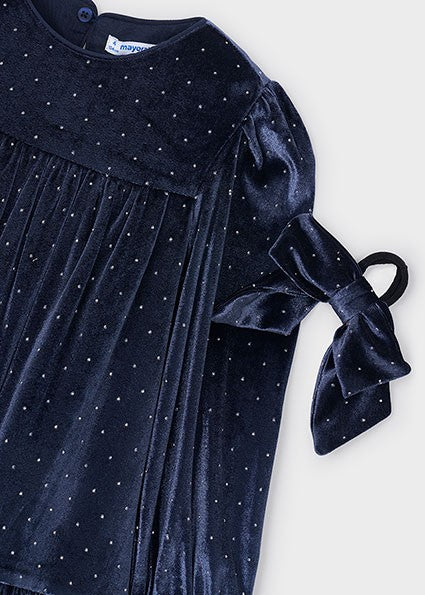 Mayoral Velvet Dress with Hair Tie in Navy