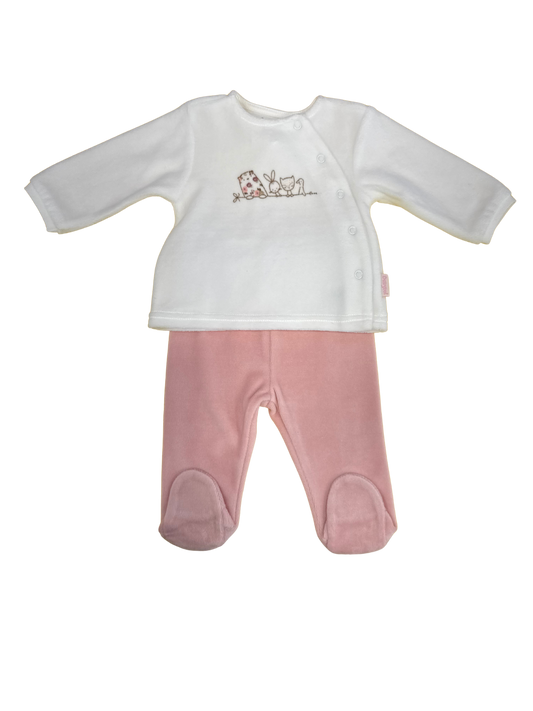 Babybol 2 Pc Velour Set in Pink & Cream