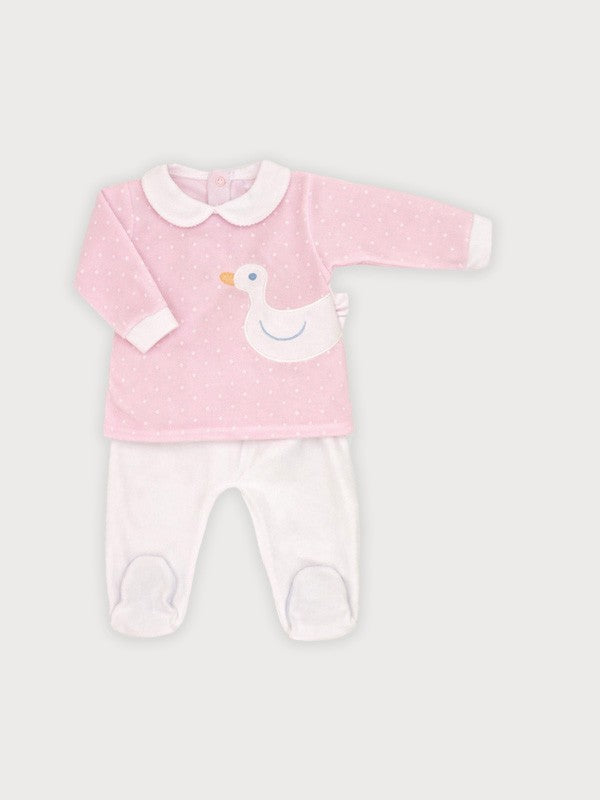 Sardon 2 Pc Velour Trouser & Top Set in Pink