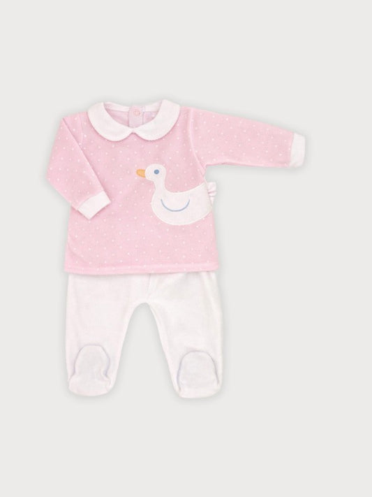 Sardon 2 Pc Velour Trouser & Top Set in Pink