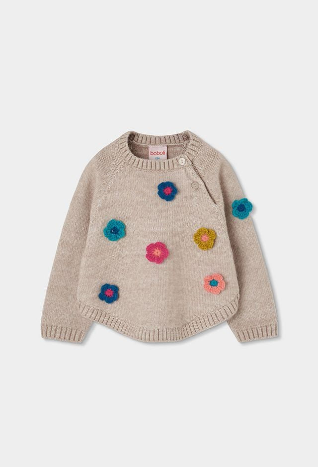 Boboli Girl Beige Flower Knit Pullover