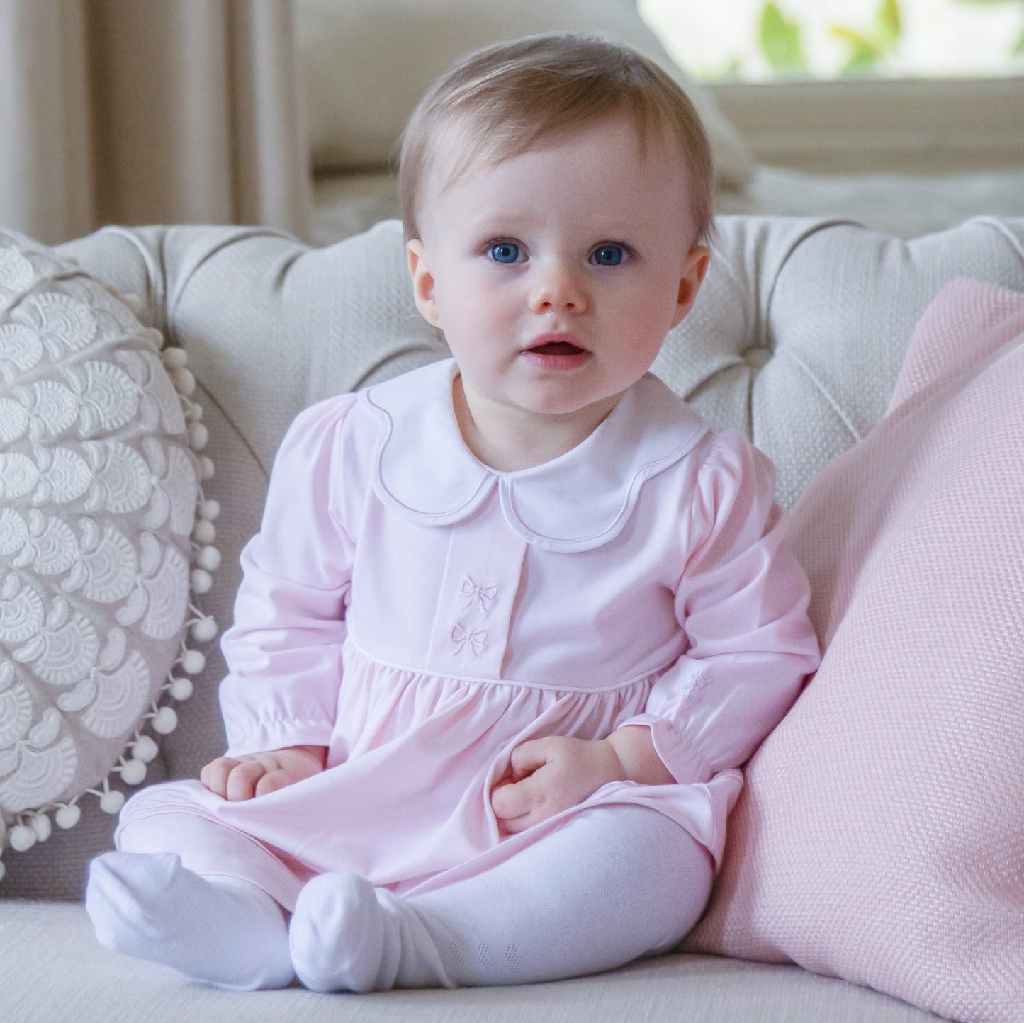 Emile et Rose Maggie Pale Pink Jersey Dress With Matching Tights