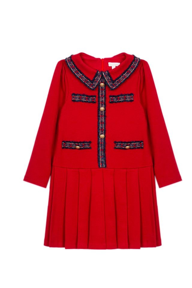 PATACHOU Red Dress with Balmoral Tartan Detailing