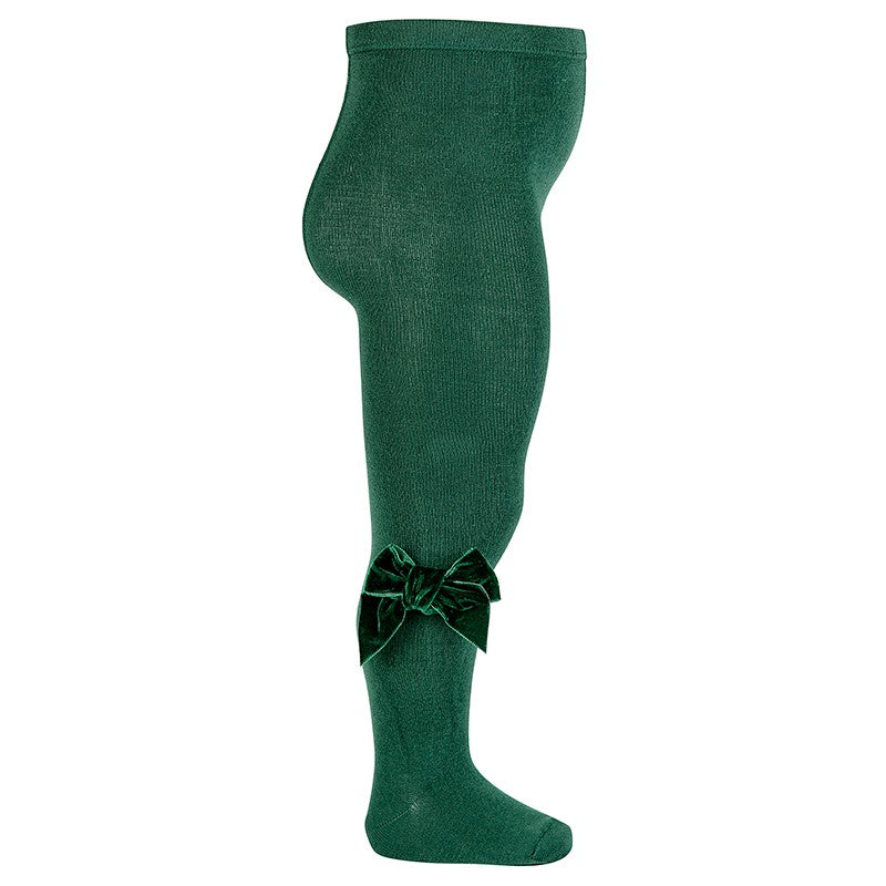 Condor Cotton tights with side velvet bow - 780                                    Bottle Green