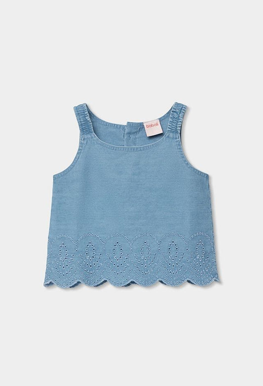Boboli Embroidered denim top for girl