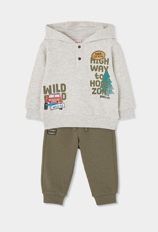 Boboli 2 Pc Tracksuit for boys in Ecru & Khaki