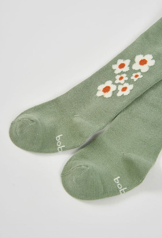 Boboli Thick Tights Floral For Girl in Green