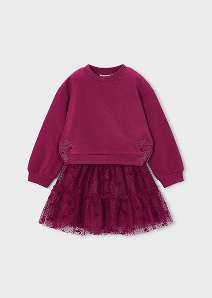 Mayoral Tulle Skirt Set in Raspberry