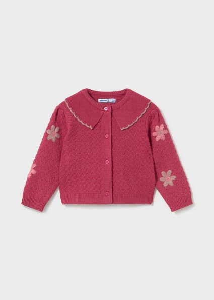 Mayoral Floral Embroidered Pink Cardigan