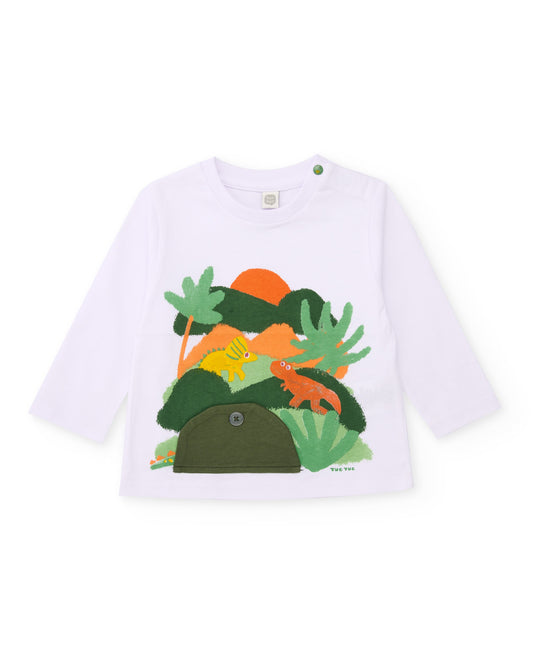 Tuc Tuc Boy Long sleeved white t-shirt with printed design on front