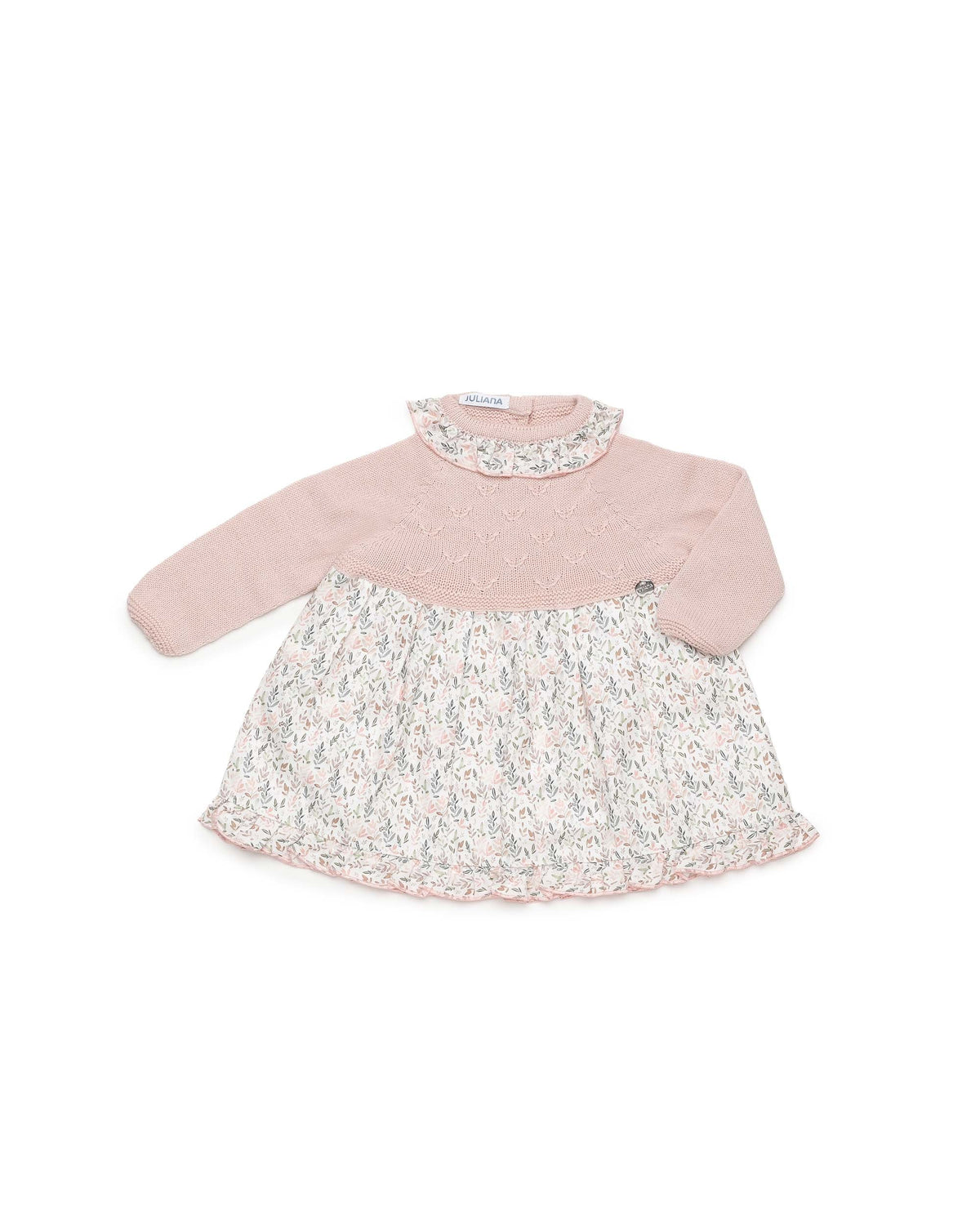 JULIANA DRESS WITH KNITTED BODICE AND SPRIG-PRINT FABRIC SKIRT  ROSA PALO