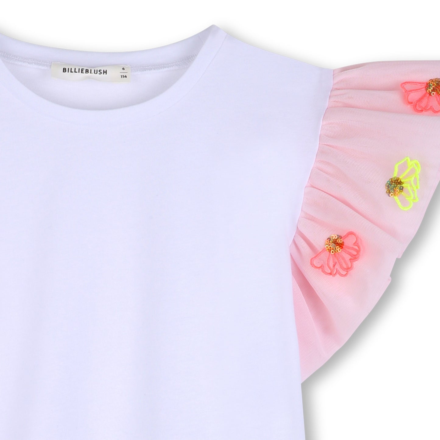 BILLIEBLUSH WHITE T-SHIRT WITH FLORAL DETAILING