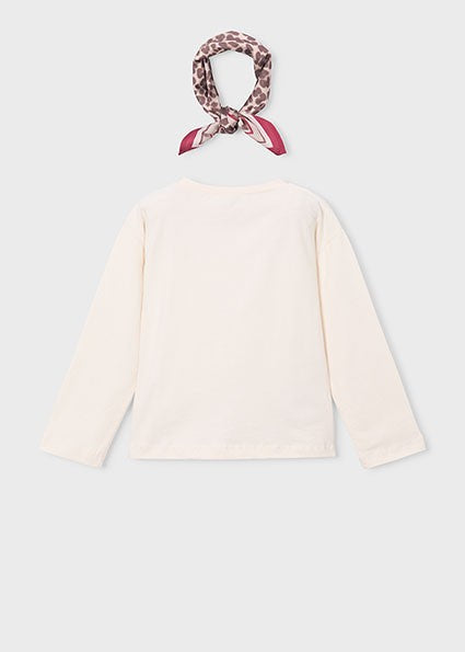 Mayoral Long Sleeve T-Shirt  with Scarf  in Cherry & Beige