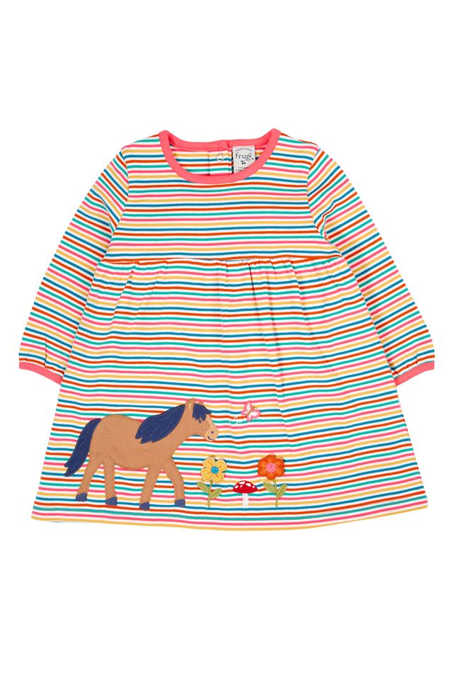 FRUGI DOLCIE DRESS MULTI STRIPE/HORSE