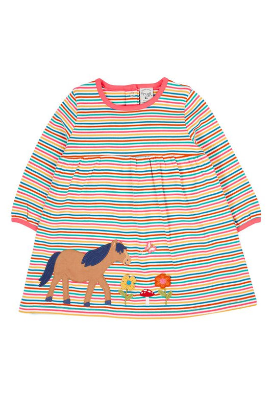 FRUGI DOLCIE DRESS MULTI STRIPE/HORSE